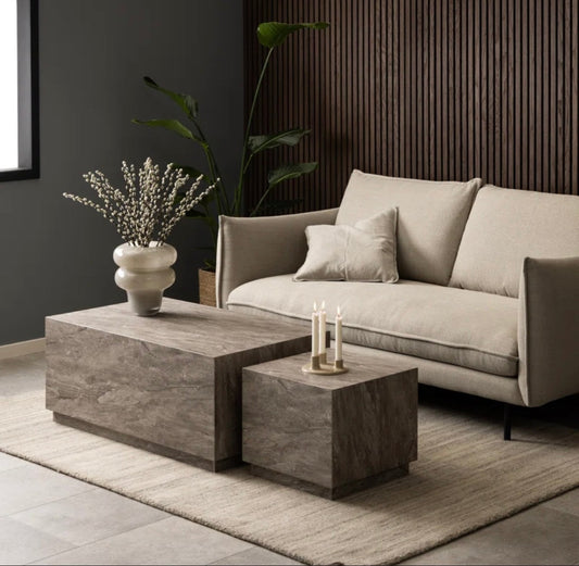 Grey Stone Look Coffee / Nesting Table Cube Set