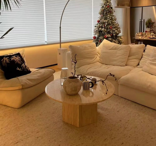 Round Travertine Stone Coffee Table