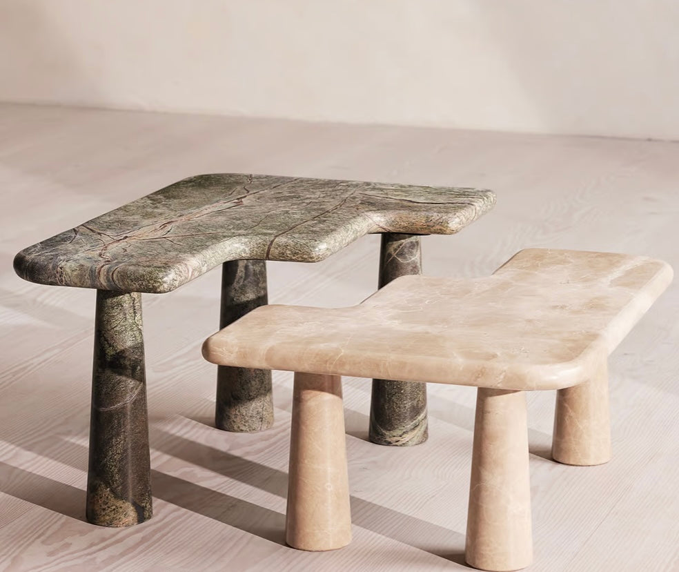 Soho Home Jada Coffee Table Set, Light Emperador and Verde Bosque Marble