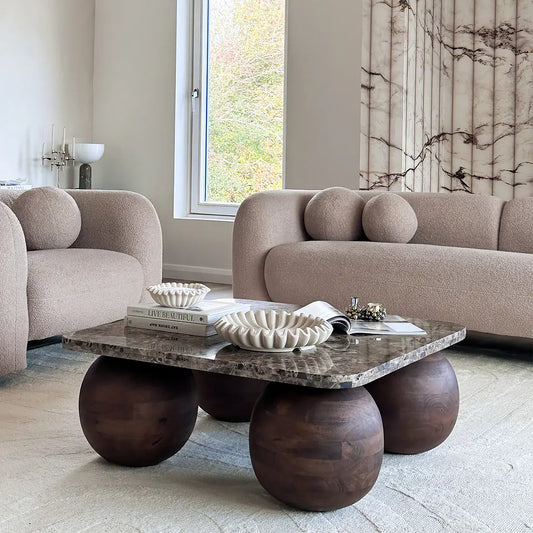 Dark Emperador Marble Square Dark Wood Coffee Table