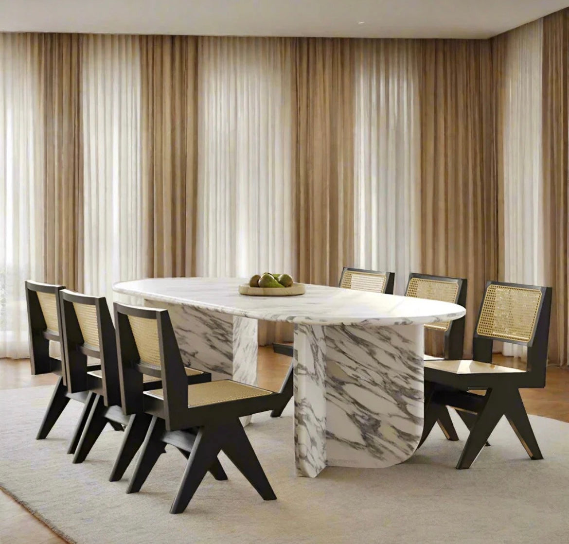 White Calacatta Marble 6 Seat Dining Table