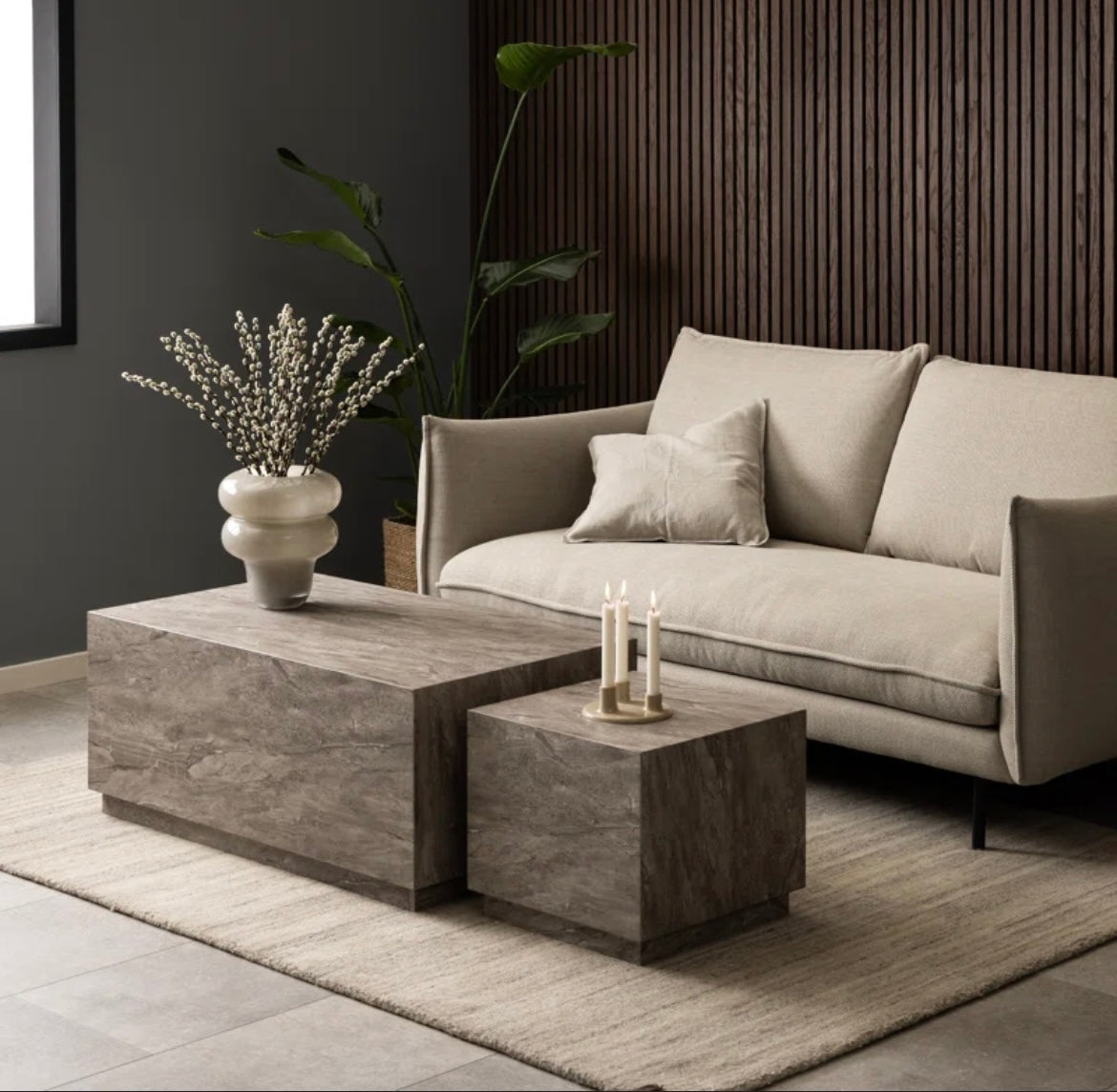Grey Stone Look Coffee / Nesting Table Cube Set
