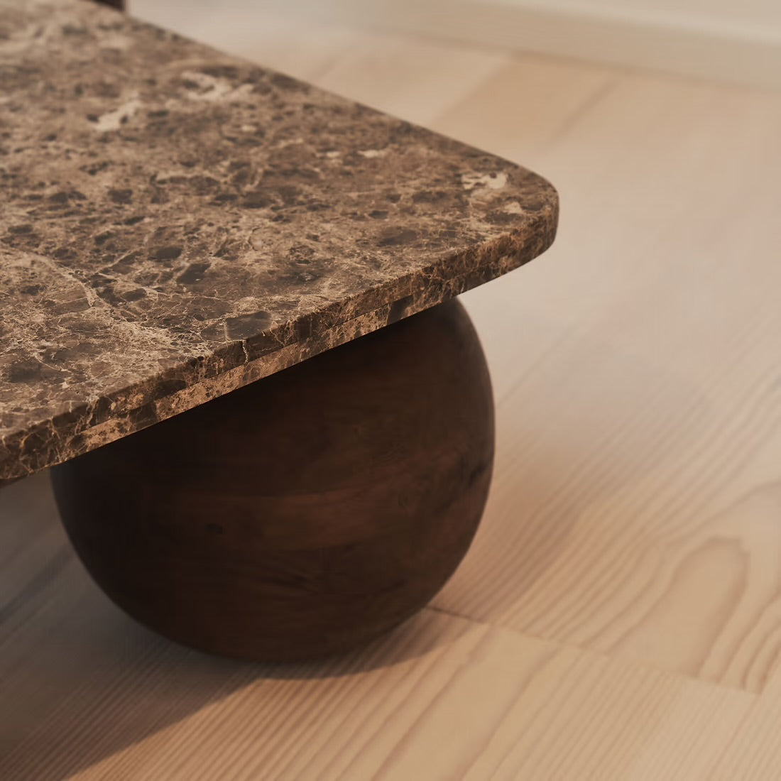 Dark Emperador Marble Square Dark Wood Coffee Table