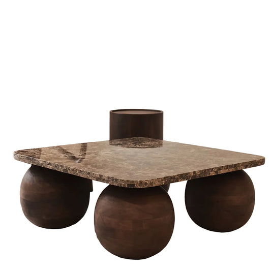 Dark Emperador Marble Square Dark Wood Coffee Table