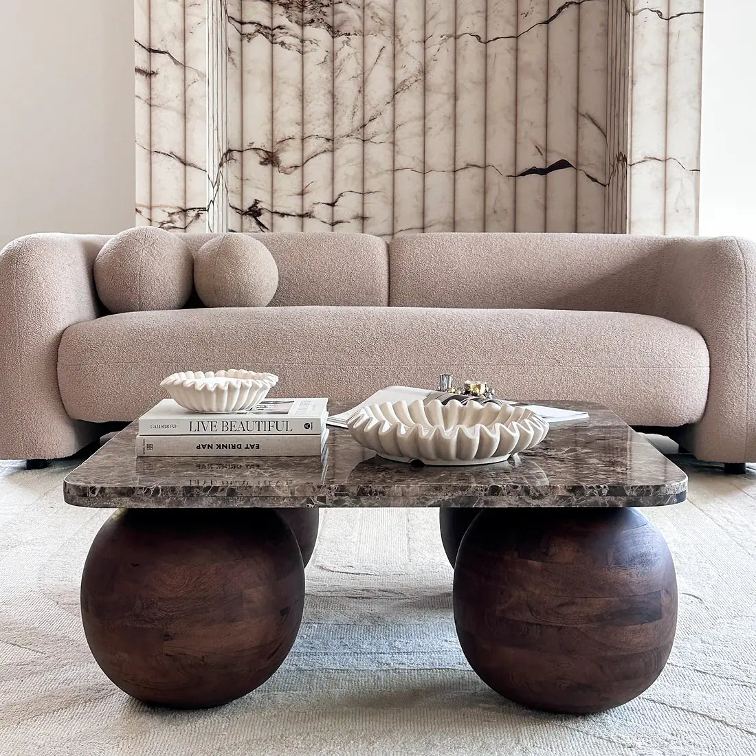 Dark Emperador Marble Square Dark Wood Coffee Table