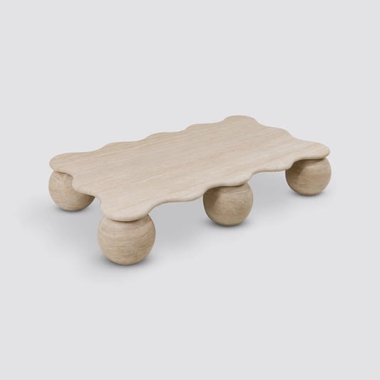 Travertine Sphere Base, Rectangle Shaped Coffee Table